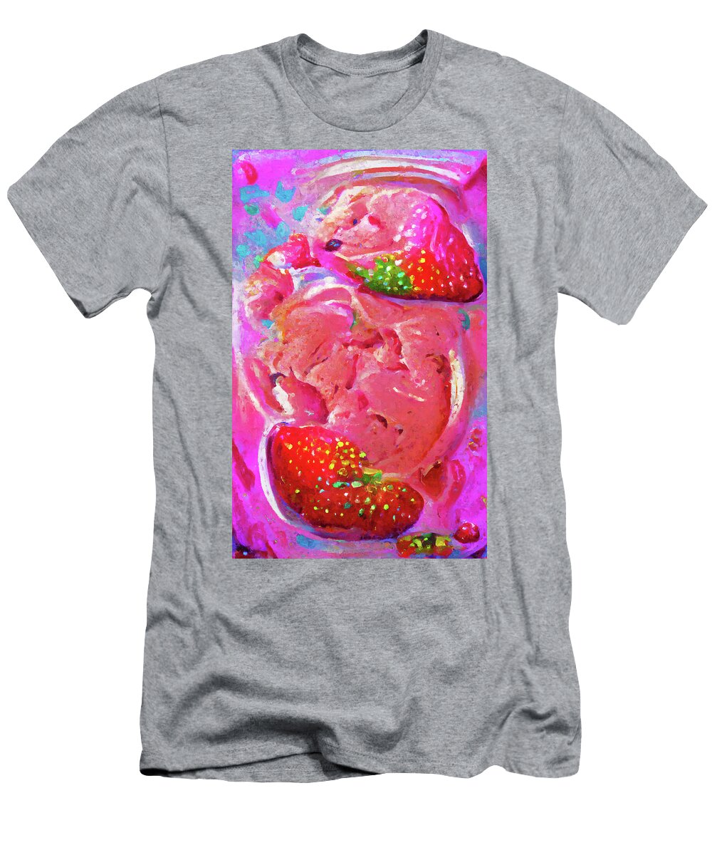 3 Painted Strawberry Ice Cream in Pink and Red Color Melting Ice Art Momente T-Shirt