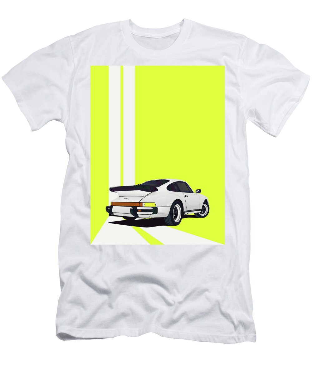3 Porsche 911 930 Classic Poster Yellow Background Thespeedart T-Shirt