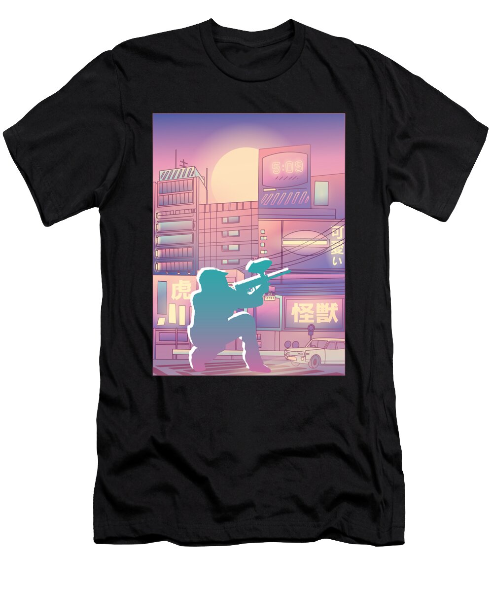 3 Vaporwave Synthwave Skyline Paintball Greenoptix T-Shirt