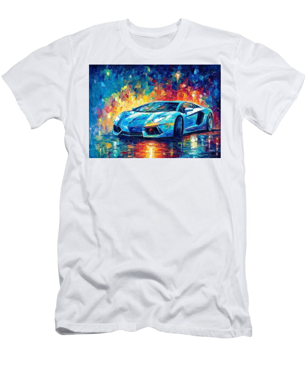 3 Vibrant Blue Sports Car At Night Aleeza Mcdonald T-Shirt