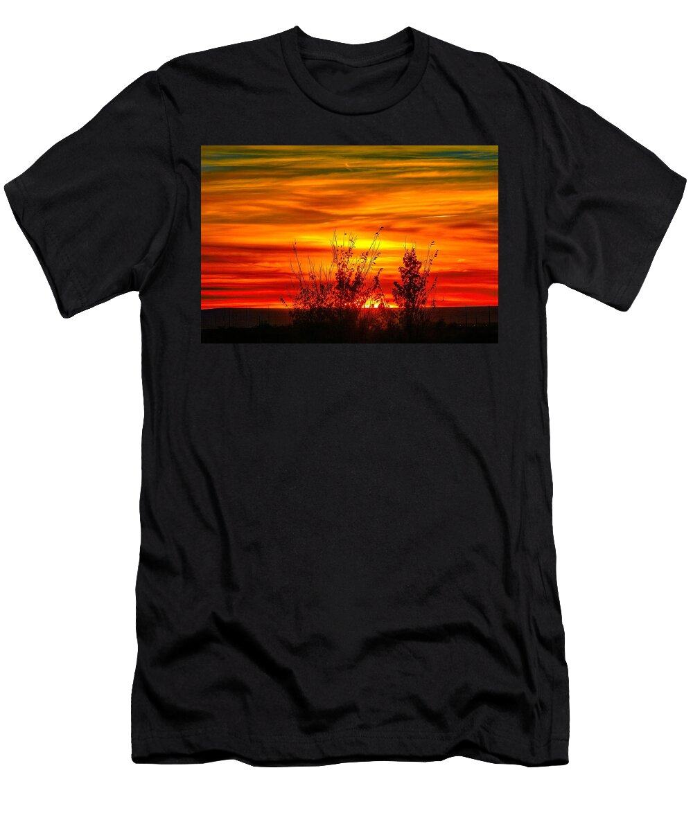 3 Vibrant Sunset Over Silhouetted Trees Mario G Rivera T-Shirt