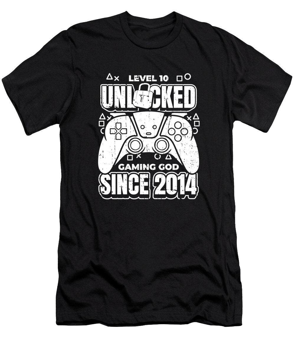 4 10 Year Old Gamer Gaming 10th Birthday Level 10 Unlocked Crazy Squirrel T-Shirt