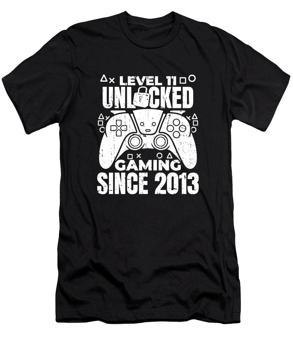 4 11 Year Old Gamer Gaming 11th Birthday Level 11 Unlocked Crazy Squirrel T-Shirt