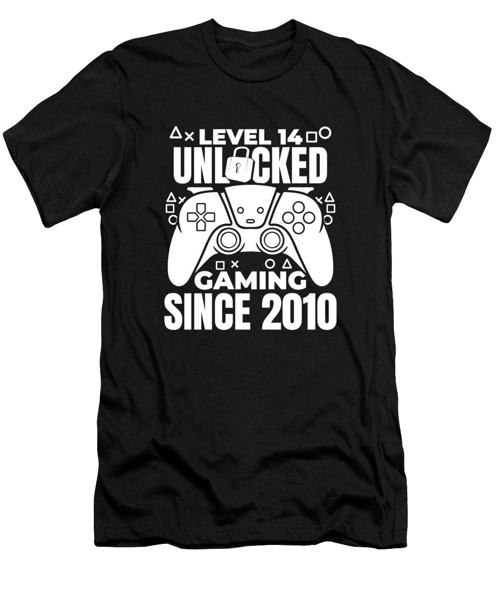 4 14 Year Old Gamer Gaming 14th Birthday Level 14 Unlocked Crazy Squirrel T-Shirt