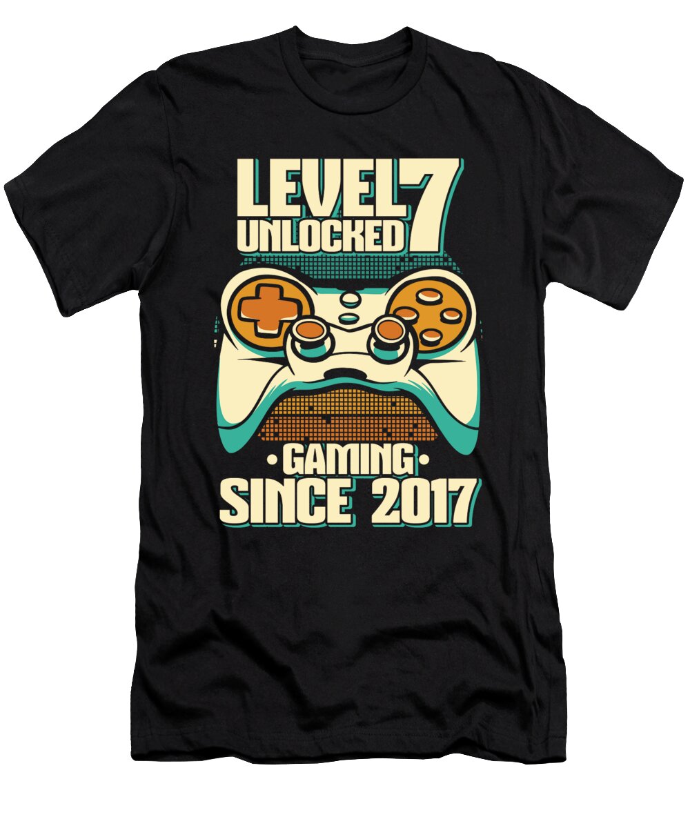 4 7 Year Old Gamer Gaming 7th Birthday Level 7 Unlocked Crazy Squirrel T-Shirt