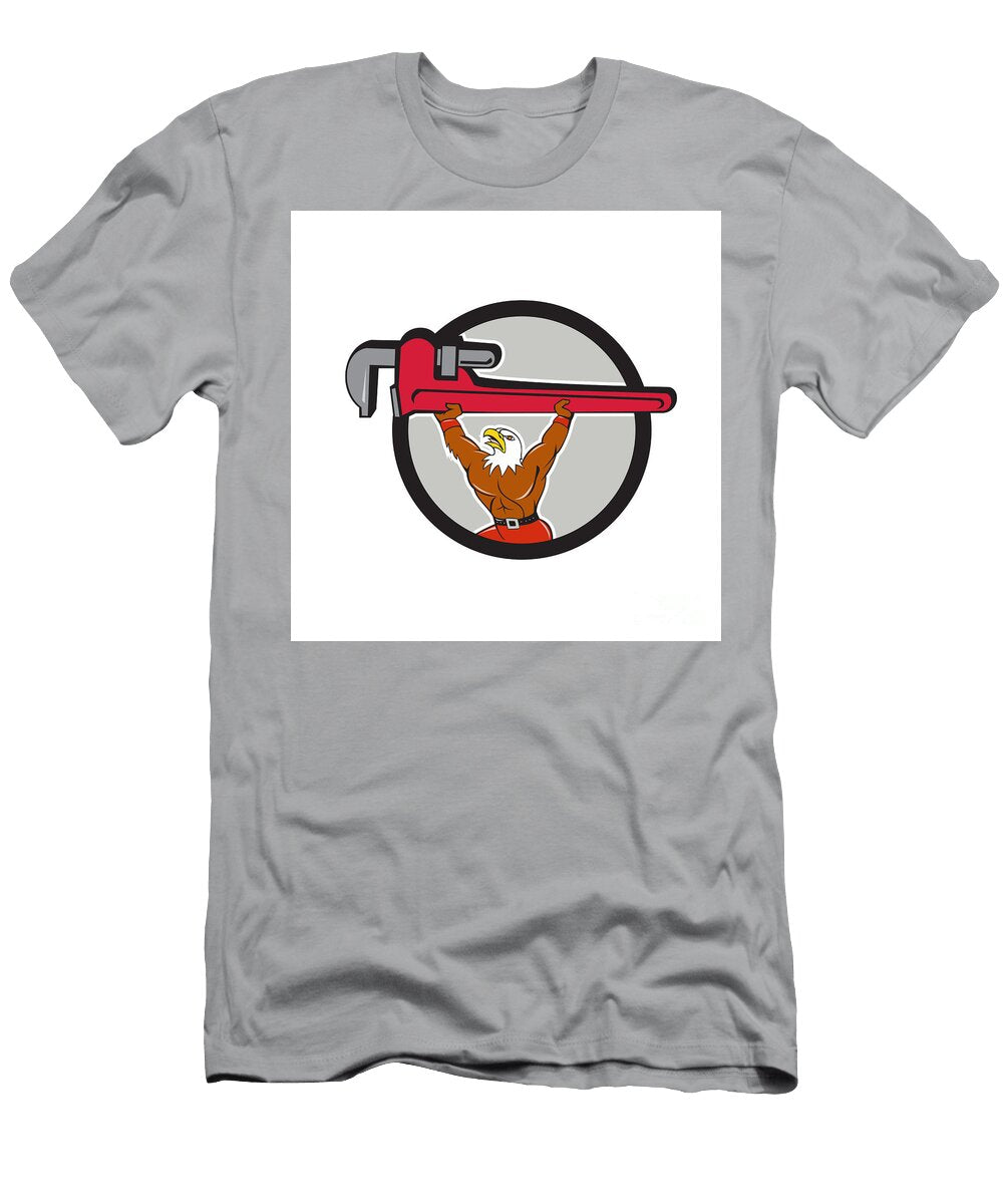 4 Bald Eagle Plumber Monkey Wrench Circle Cartoon Aloysius Patrimonio T-Shirt