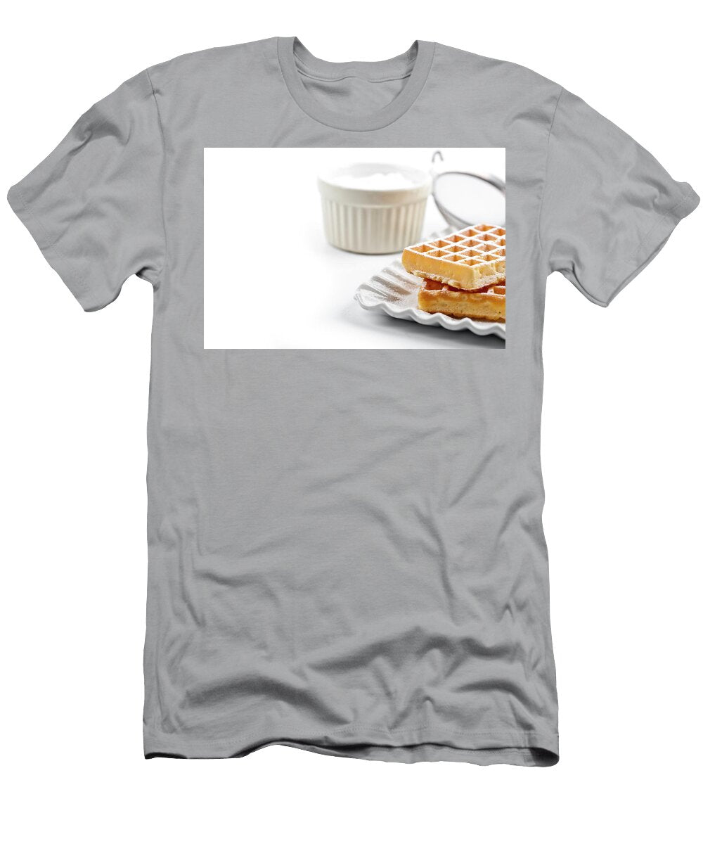 4 Belgium Waffers with Sugar Powder on Ceramic Plate and Strainer Liss Art Studio T-Shirt
