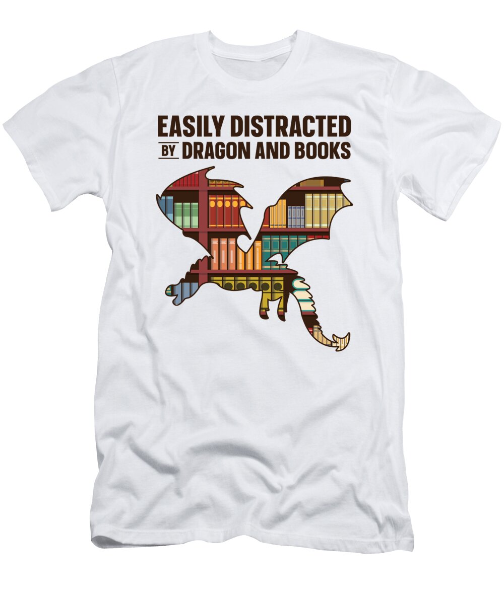 4 Easily Distracted By Dragons and Books Book Nerd Toms Store T-Shirt