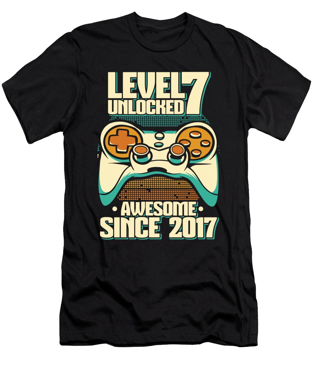4 Gaming 7th Birthday Year Old Gamer Video Level 7 Unlocked Crazy Squirrel T-Shirt