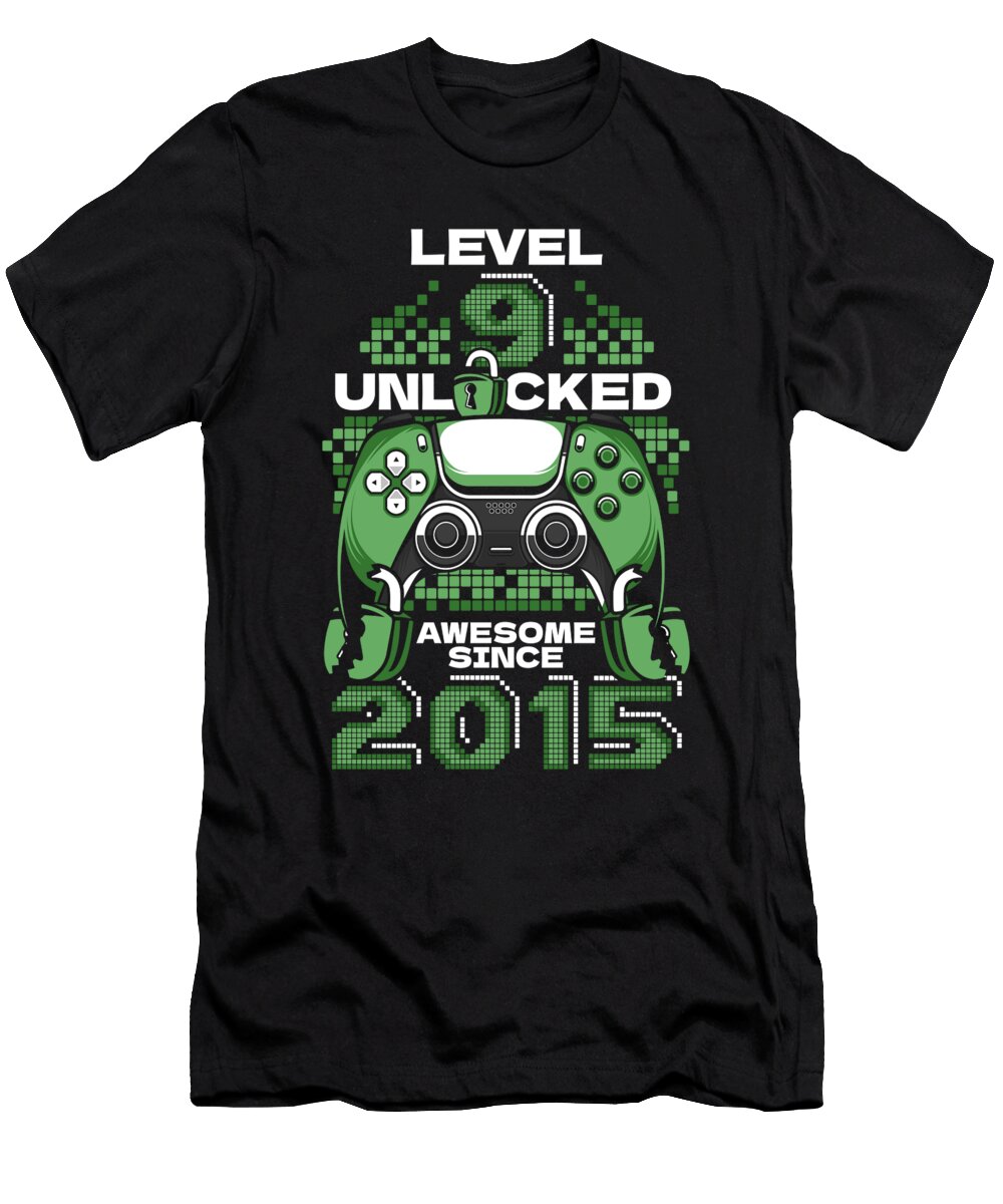 4 Gaming 9th Birthday Year Old Gamer Video Level 9 Unlocked Crazy Squirrel T-Shirt