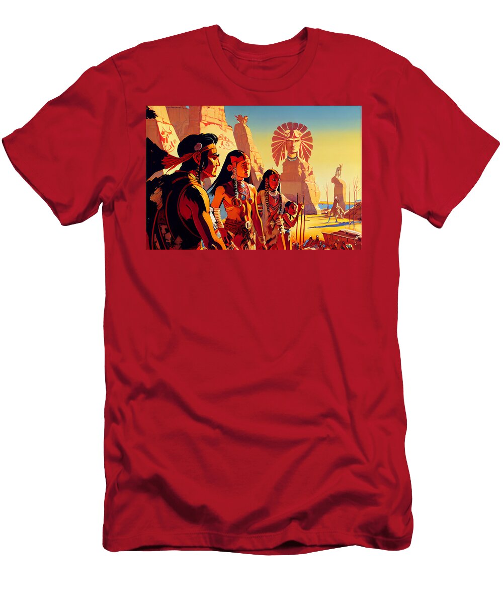 4 Mandan Indians in a Jack Kirby Style Gentle and By Asar Studios Celestial Images T-Shirt
