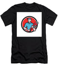 4 Plumber Holding Monkey Wrench Circle Cartoon Aloysius Patrimonio T-Shirt