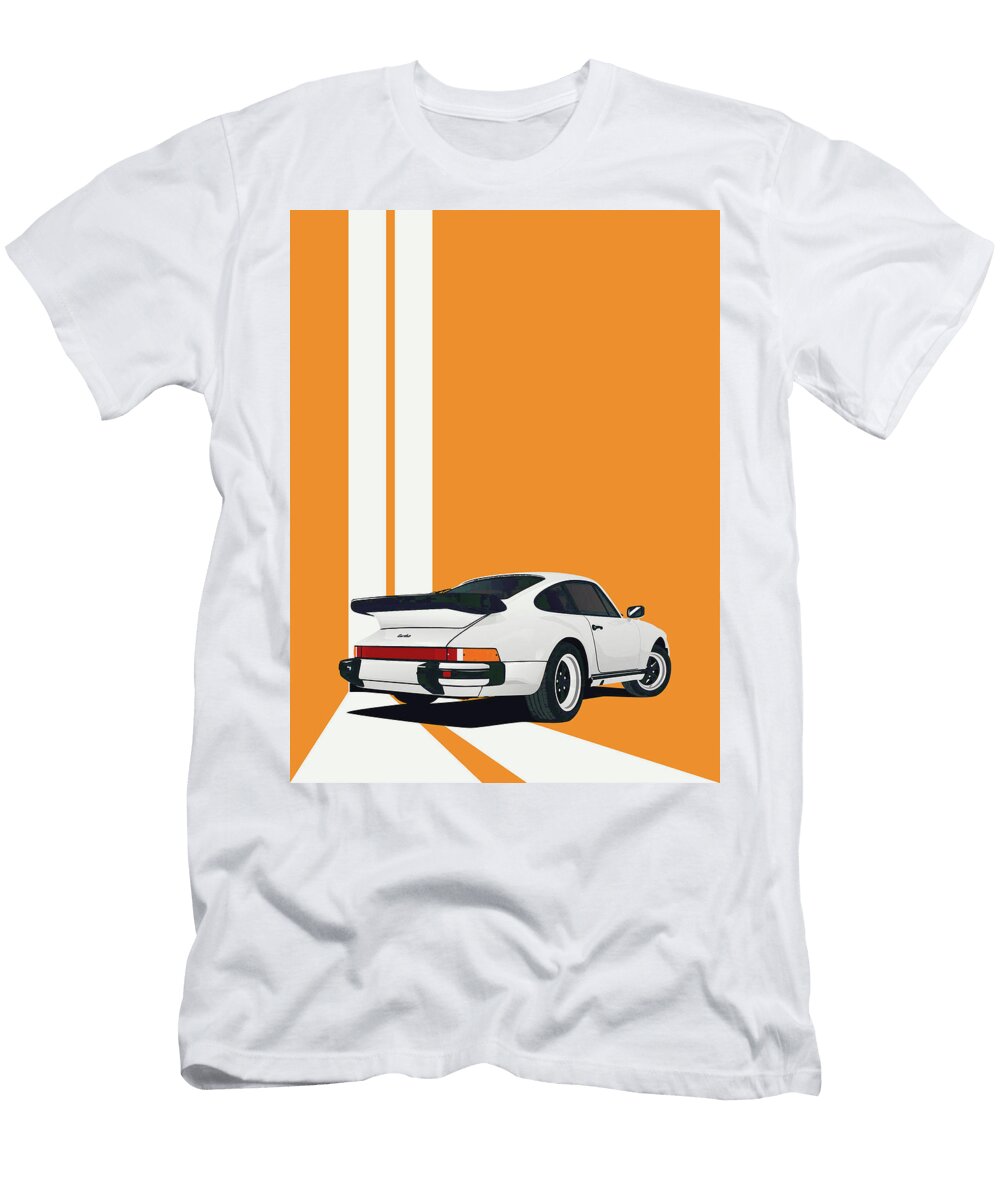 4 Porsche 911 930 Classic Poster Orange Background Thespeedart T-Shirt