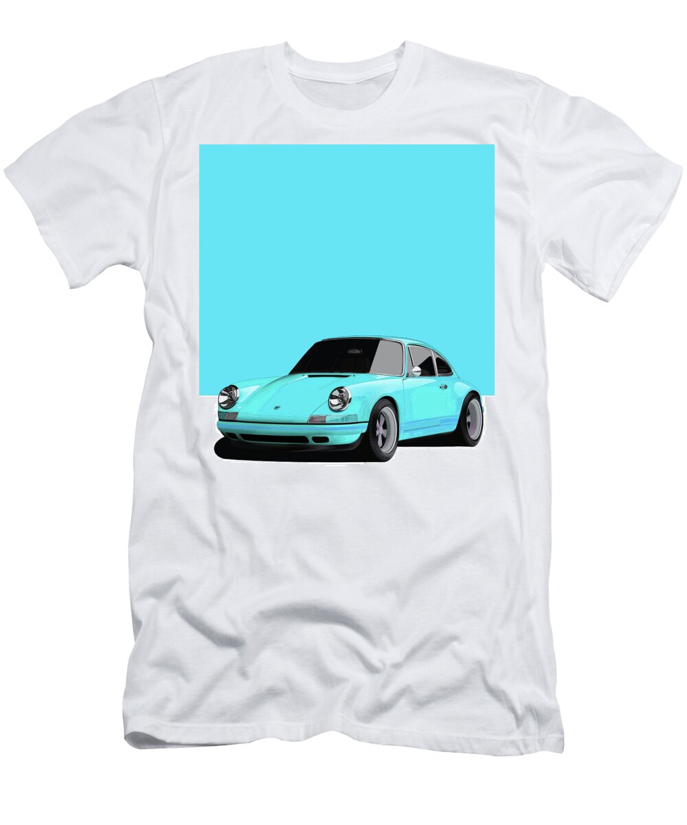 4 Porsche 911 Classic Restomod Poster Cyan Thespeedart T-Shirt