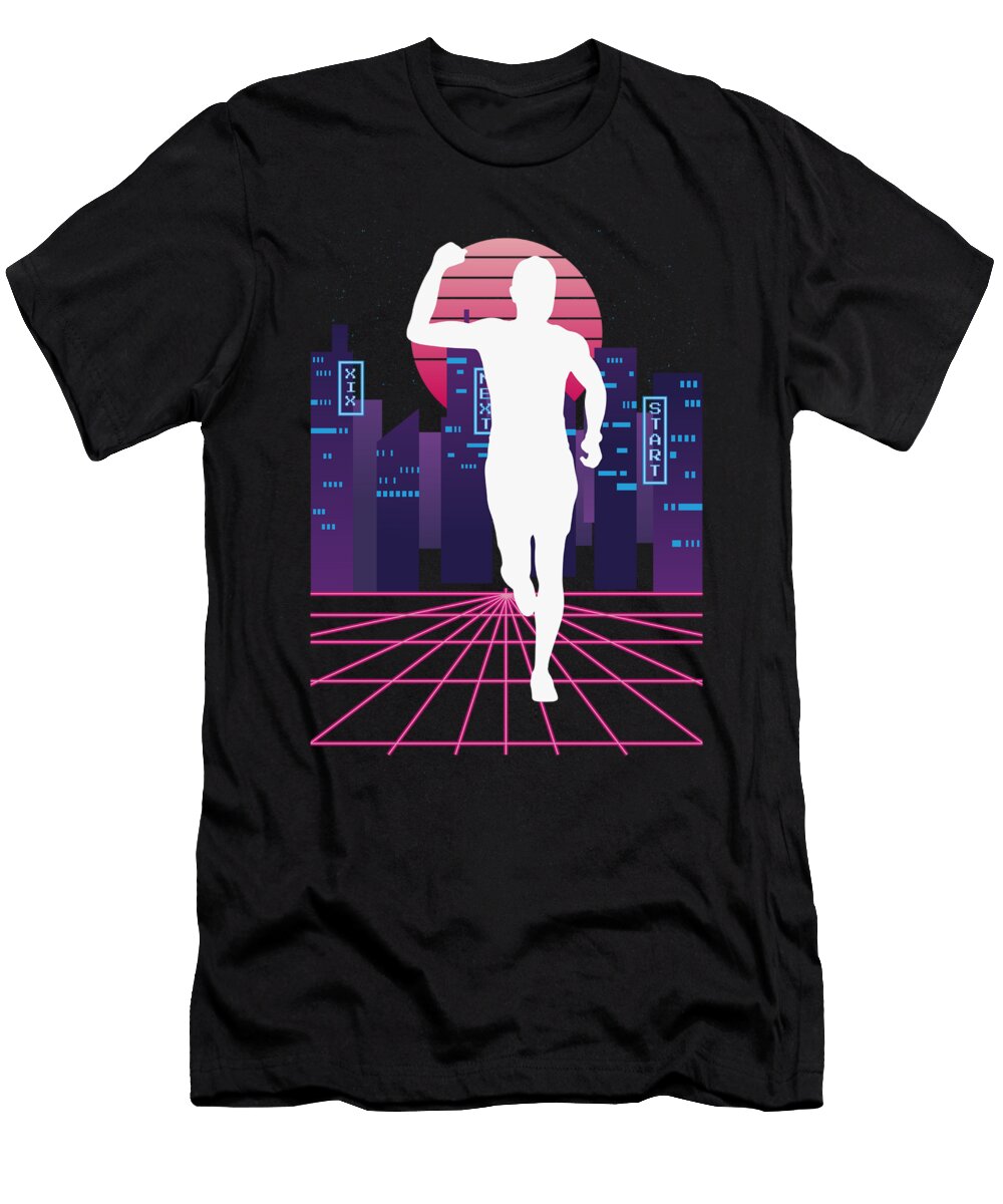 4 Vaporwave Synthwave Skyline Marathon Trail Running Greenoptix T-Shirt