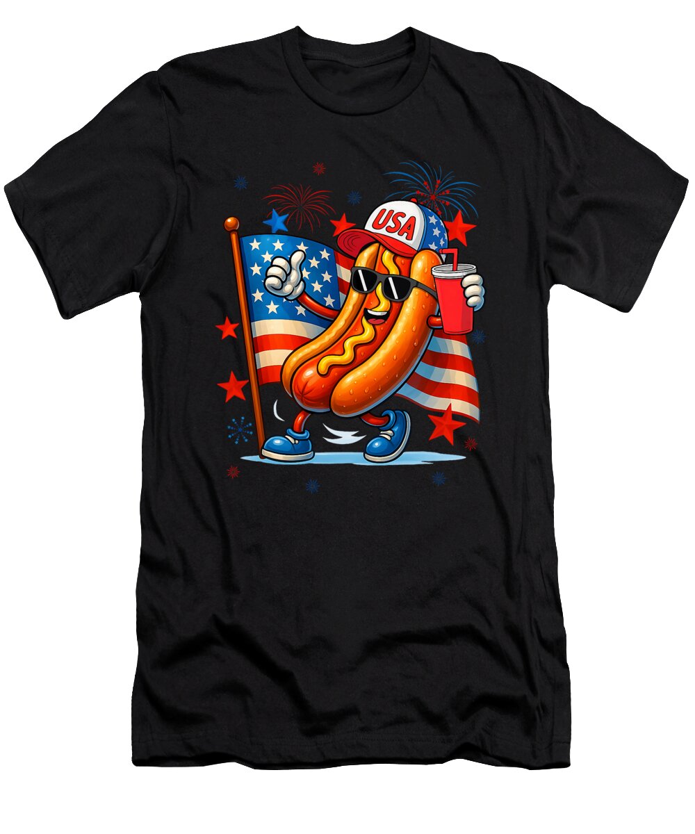 4th of July Hotdog American Flag Patriotic Sophie Eleanor T-Shirt