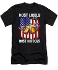 4th of July Party Most Likely to Eat Hotdogs American Flag Maximus Designs T-Shirt