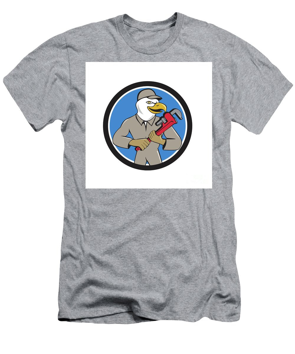 5 Bald Eagle Plumber Monkey Wrench Circle Cartoon Aloysius Patrimonio T-Shirt
