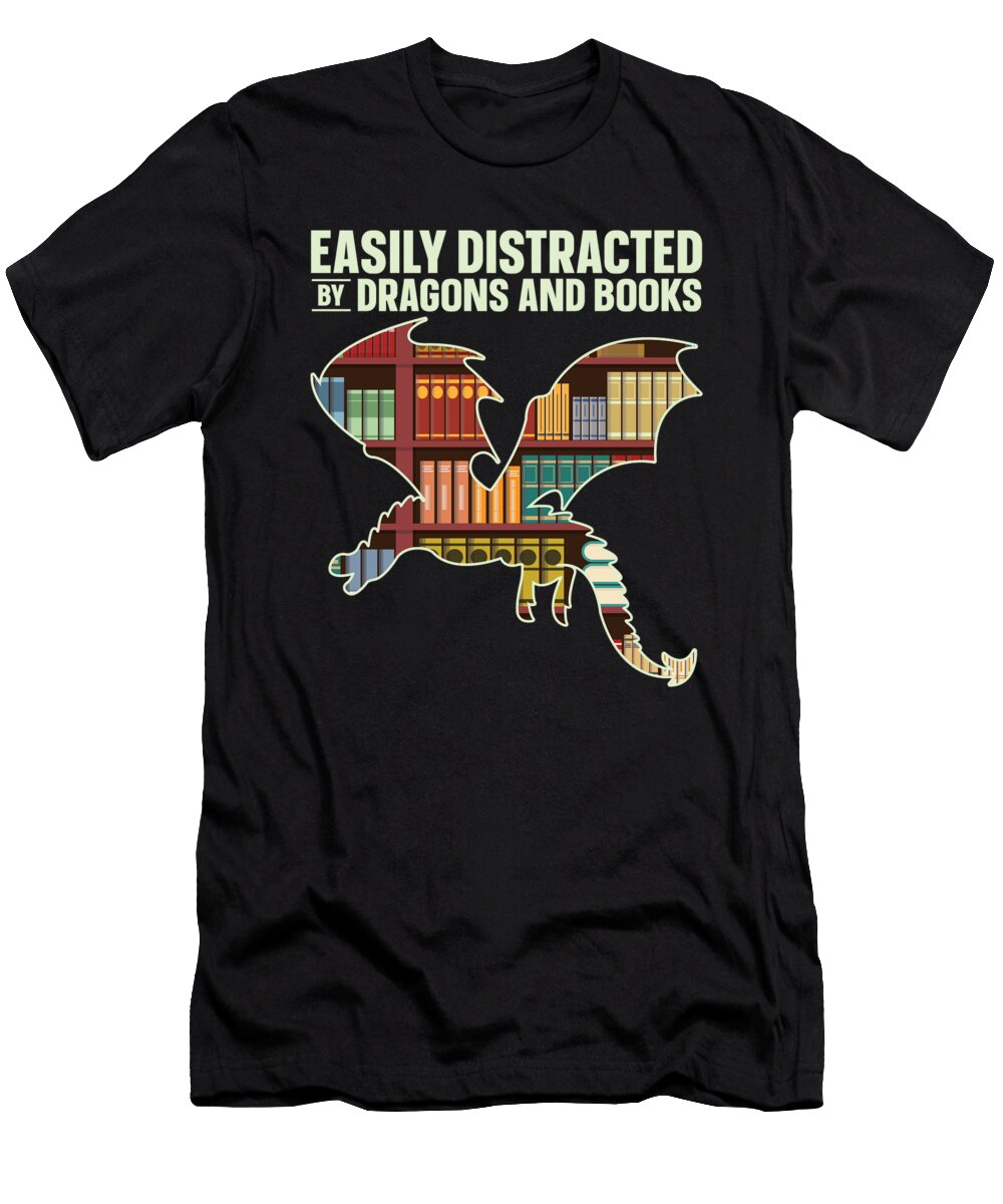 5 Easily Distracted By Dragons and Books Book Nerd Toms Store T-Shirt