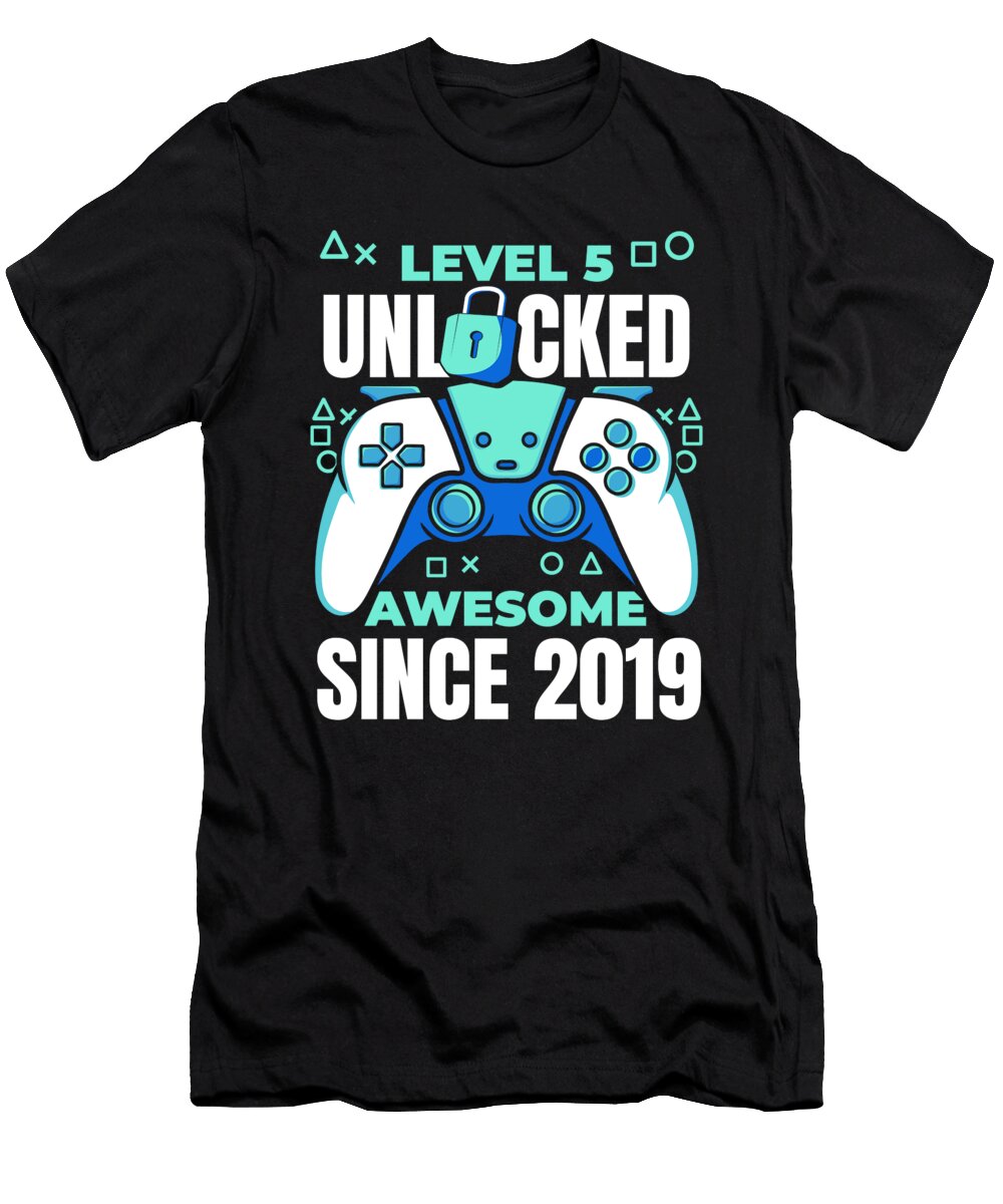 5 Gaming 5th Birthday Video Year Old Gamer Level 5 Unlocked Crazy Squirrel T-Shirt