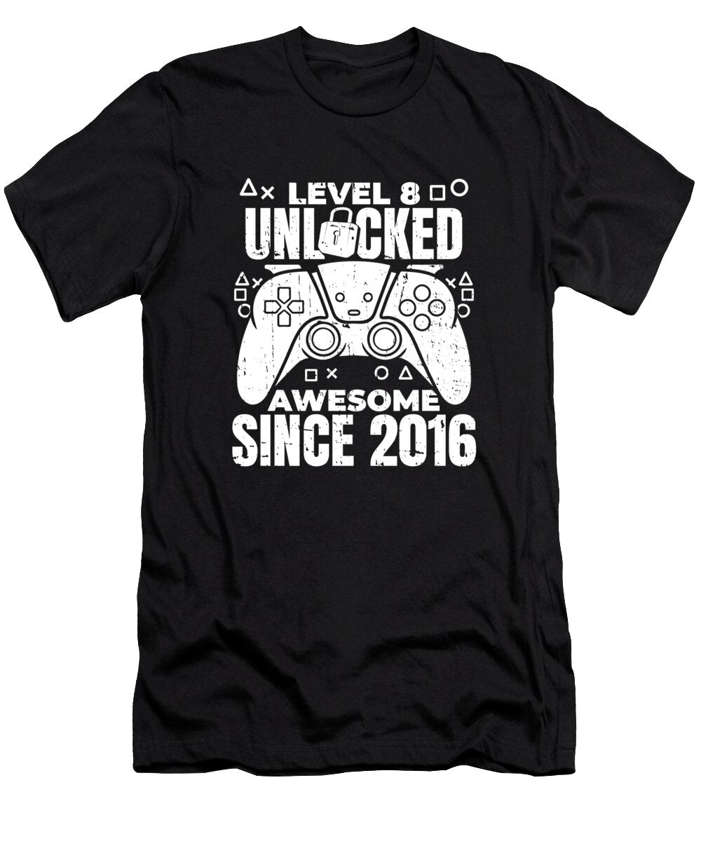 5 Gaming 8th Birthday Video Year Old Gamer Level 8 Unlocked Crazy Squirrel T-Shirt