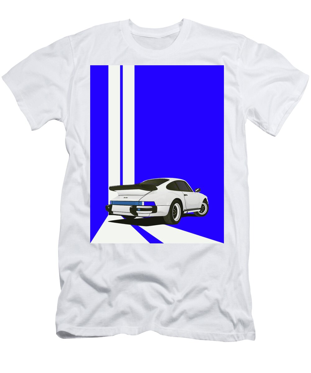 5 Porsche 911 930 Classic Poster Blue Background Thespeedart T-Shirt