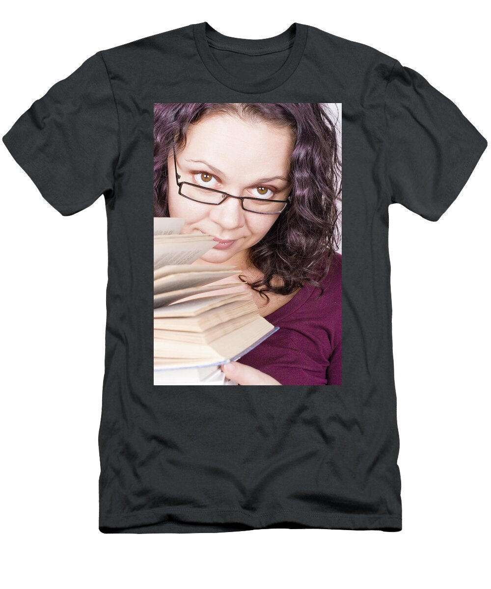 5 Woman with Stack of Books Liss Art Studio T-Shirt