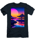 56 Synthwave Japanese Town with Moon Background Boon Mee T-Shirt