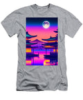 58 Synthwave Japanese Town with Moon Background Boon Mee T-Shirt