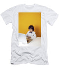 6 Boy Child Businessman in a White and Bow Tie Sits At a Laptop At a Desk in a White Office Elena Saulich T-Shirt