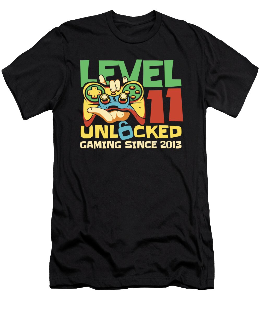6 Gaming 11th Birthday Year Old Gamer Level 11 Unlocked Crazy Squirrel T-Shirt