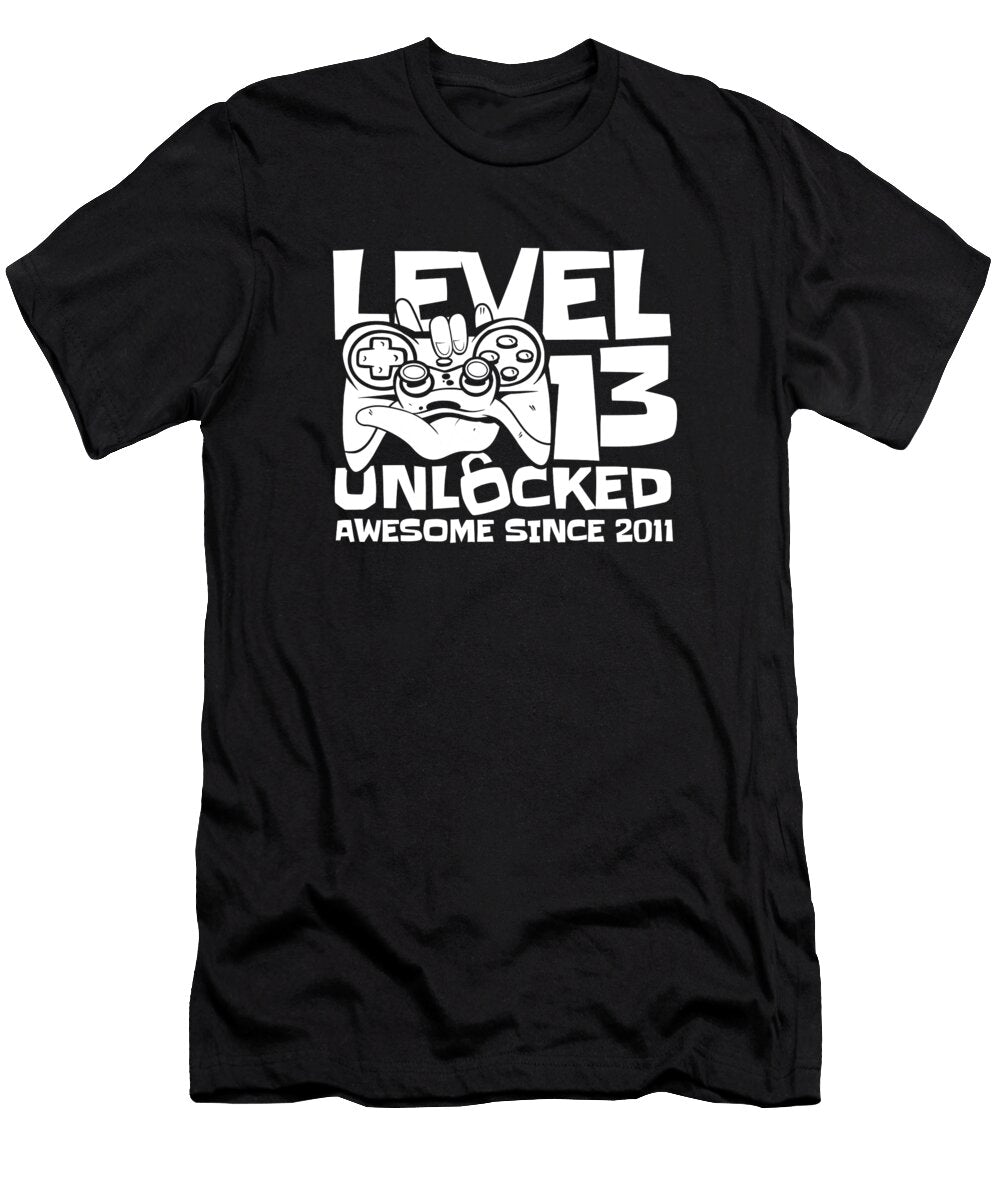 6 Gaming 13th Birthday Year Old Gamer Level 13 Unlocked Crazy Squirrel T-Shirt