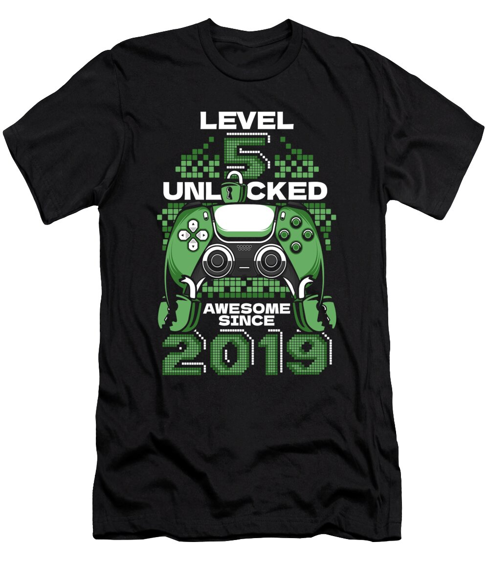 6 Gaming 5th Birthday Year Old Gamer Video Level 5 Unlocked Crazy Squirrel T-Shirt
