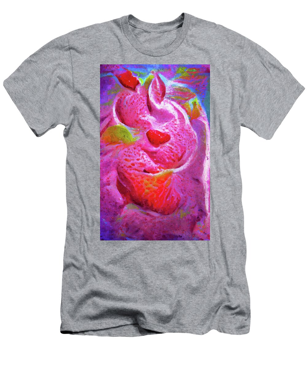 6 Painted Strawberry Ice Cream in Pink and Red Color Melting Ice Art Momente T-Shirt