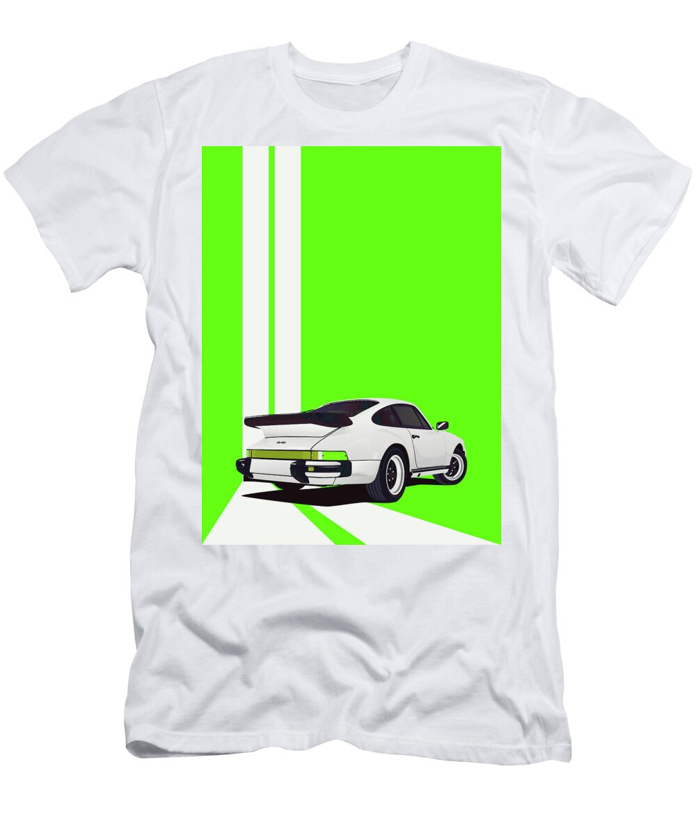 6 Porsche 911 930 Classic Poster Green Background Thespeedart T-Shirt