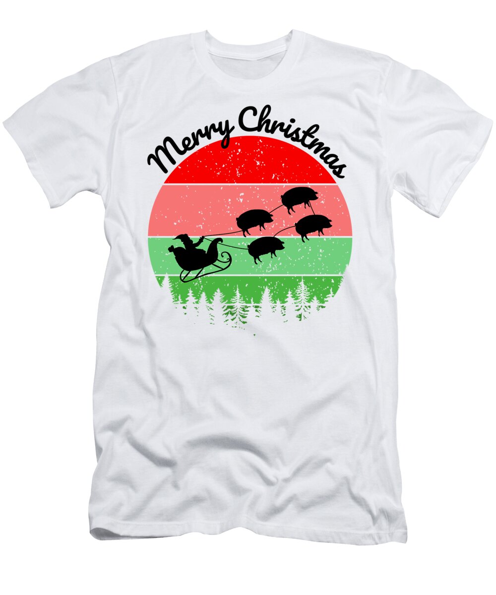 6 Santas Sleigh Pulled By a Team of Hogs Chomper Designs T-Shirt