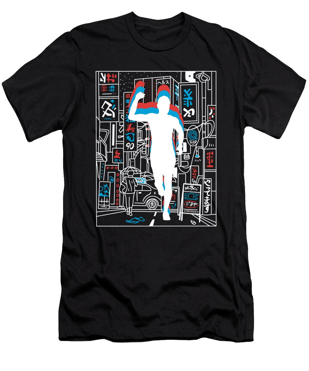 6 Vaporwave Synthwave Skyline Marathon Trail Running Greenoptix T-Shirt