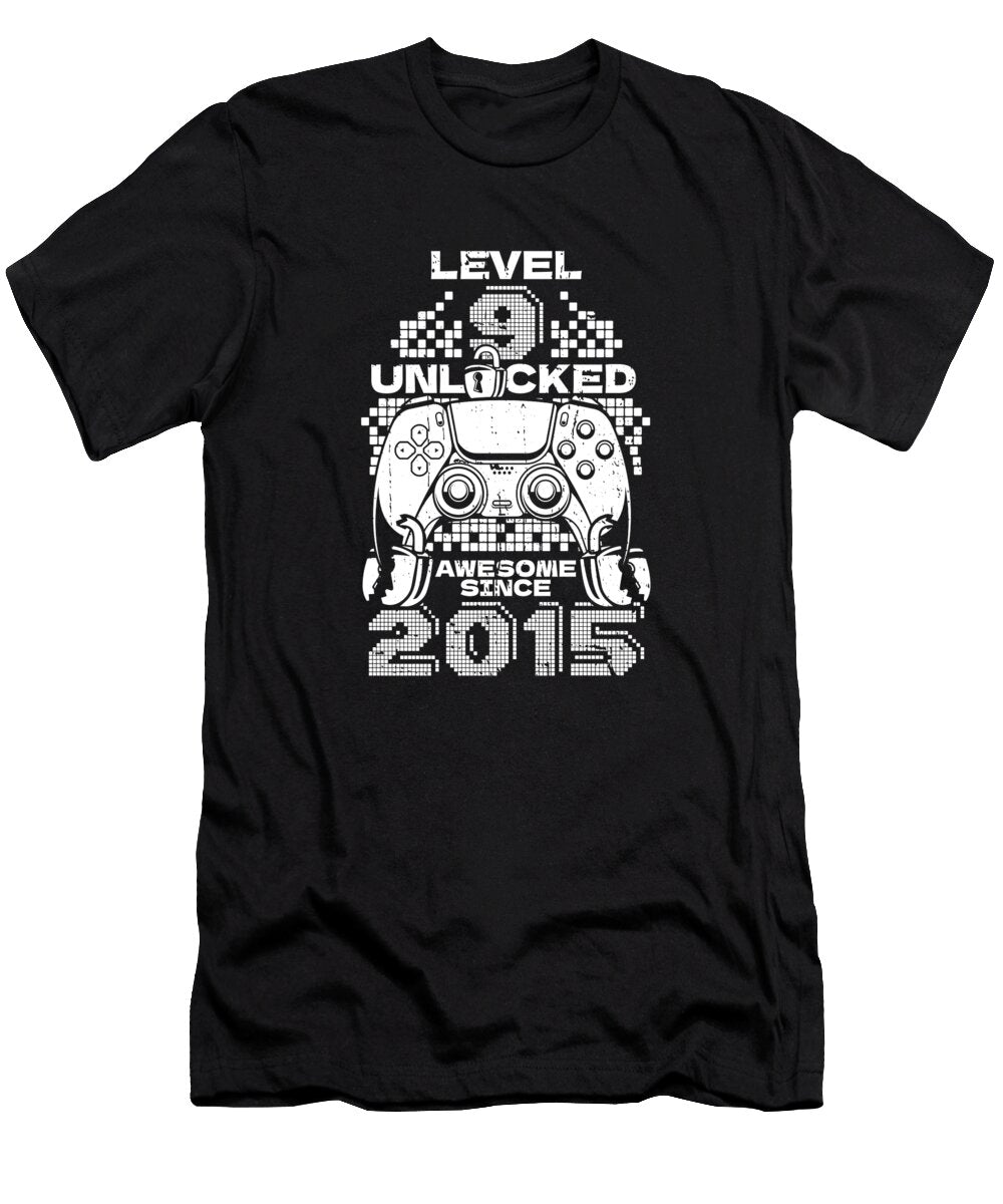 7 Gaming 9th Birthday Video Year Old Gamer Level 9 Unlocked Crazy Squirrel T-Shirt