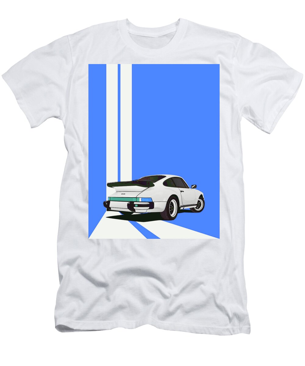 7 Porsche 911 930 Classic Poster Blue Background Thespeedart T-Shirt