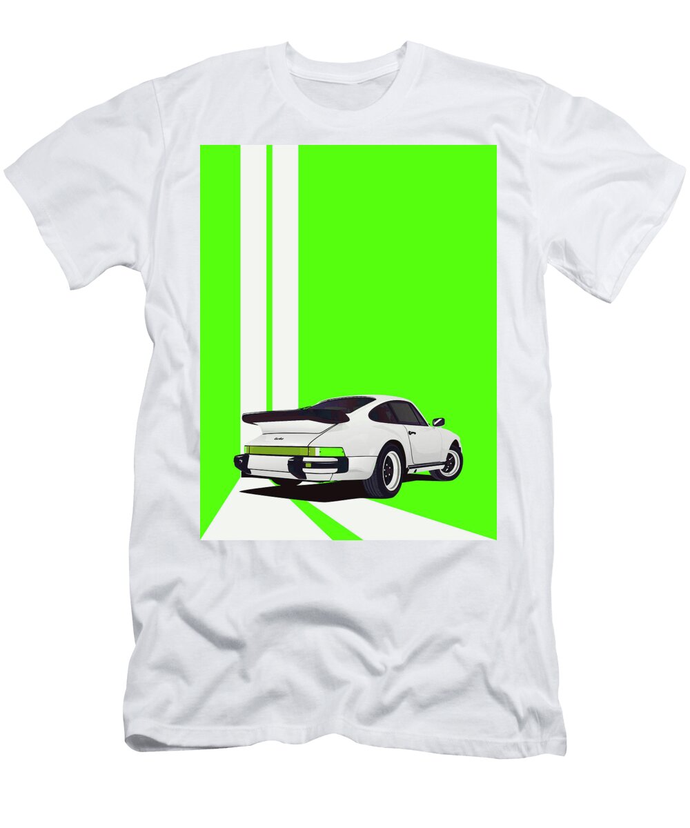 7 Porsche 911 930 Classic Poster Green Background Thespeedart T-Shirt