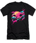 7 Vaporwave Abstract Landscape Moon Tree Waterfall Blue Purple Toms Store T-Shirt