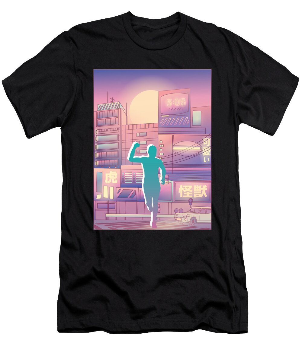 7 Vaporwave Synthwave Skyline Marathon Trail Running Greenoptix T-Shirt