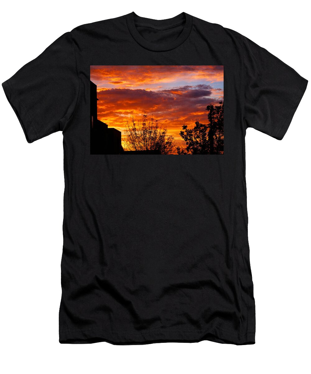 7 Vibrant Sunset Over Silhouetted Trees Mario G Rivera T-Shirt