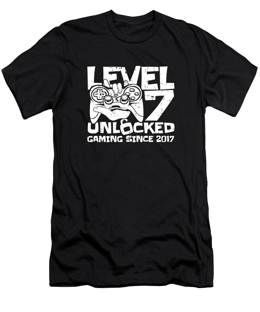 7 Year Old Gamer Gaming 7th Birthday Level 7 Unlocked Crazy Squirrel T-Shirt