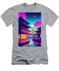 70 Synthwave Japanese Town with Moon Background Boon Mee T-Shirt