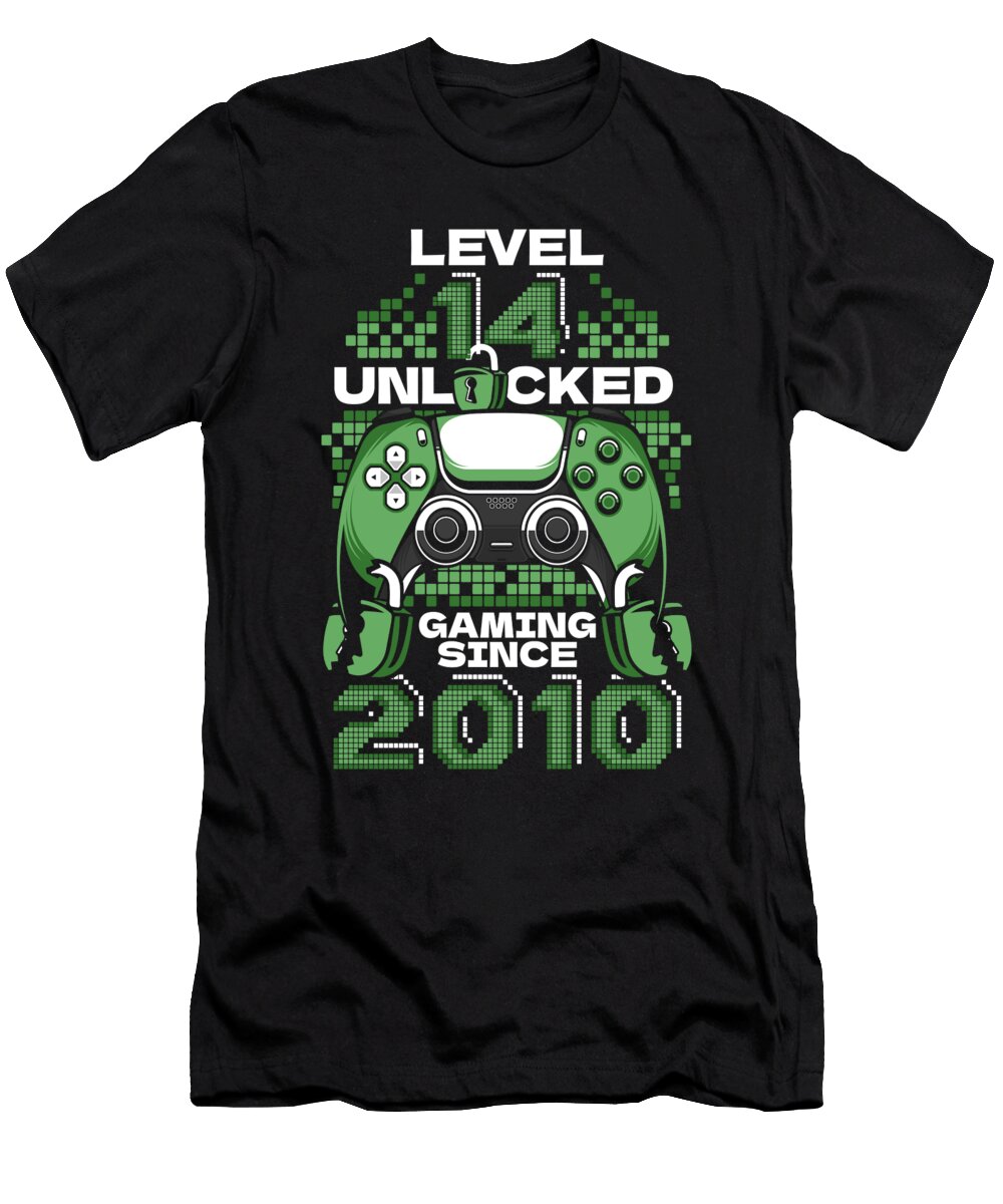 8 14 Year Old Gamer Gaming 14th Birthday Level 14 Unlocked Crazy Squirrel T-Shirt