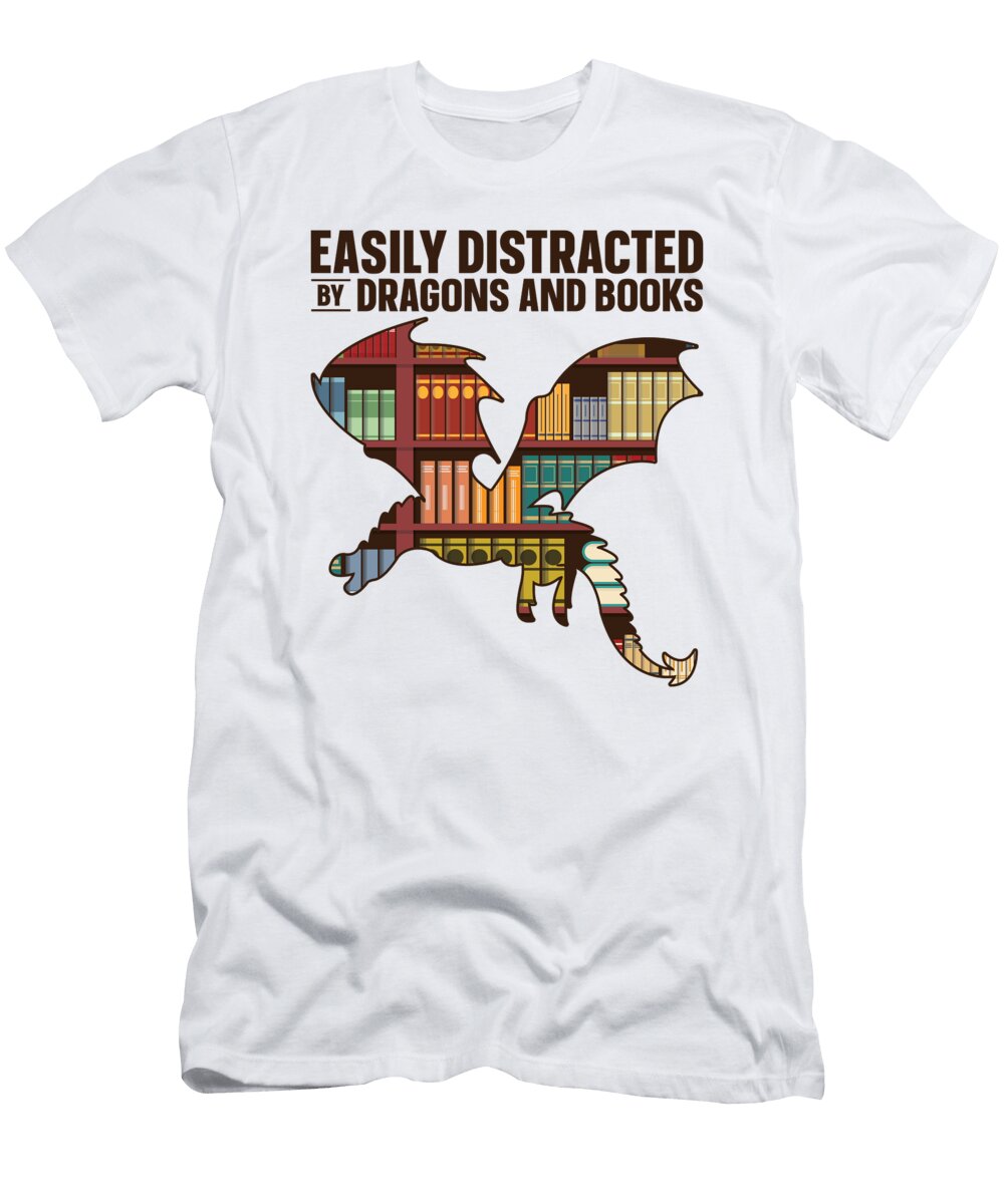 8 Easily Distracted By Dragons and Books Book Nerd Toms Store T-Shirt