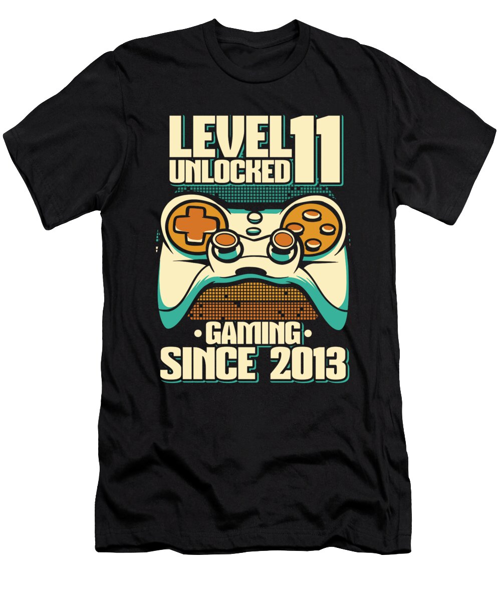 8 Gaming 11th Birthday Year Old Gamer Level 11 Unlocked Crazy Squirrel T-Shirt