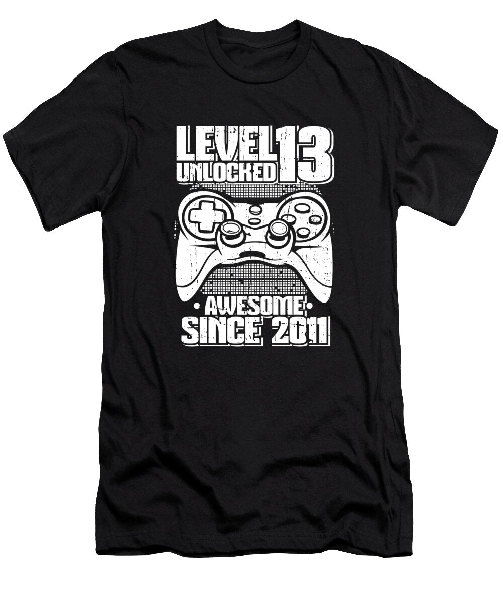 8 Gaming 13th Birthday Year Old Gamer Level 13 Unlocked Crazy Squirrel T-Shirt