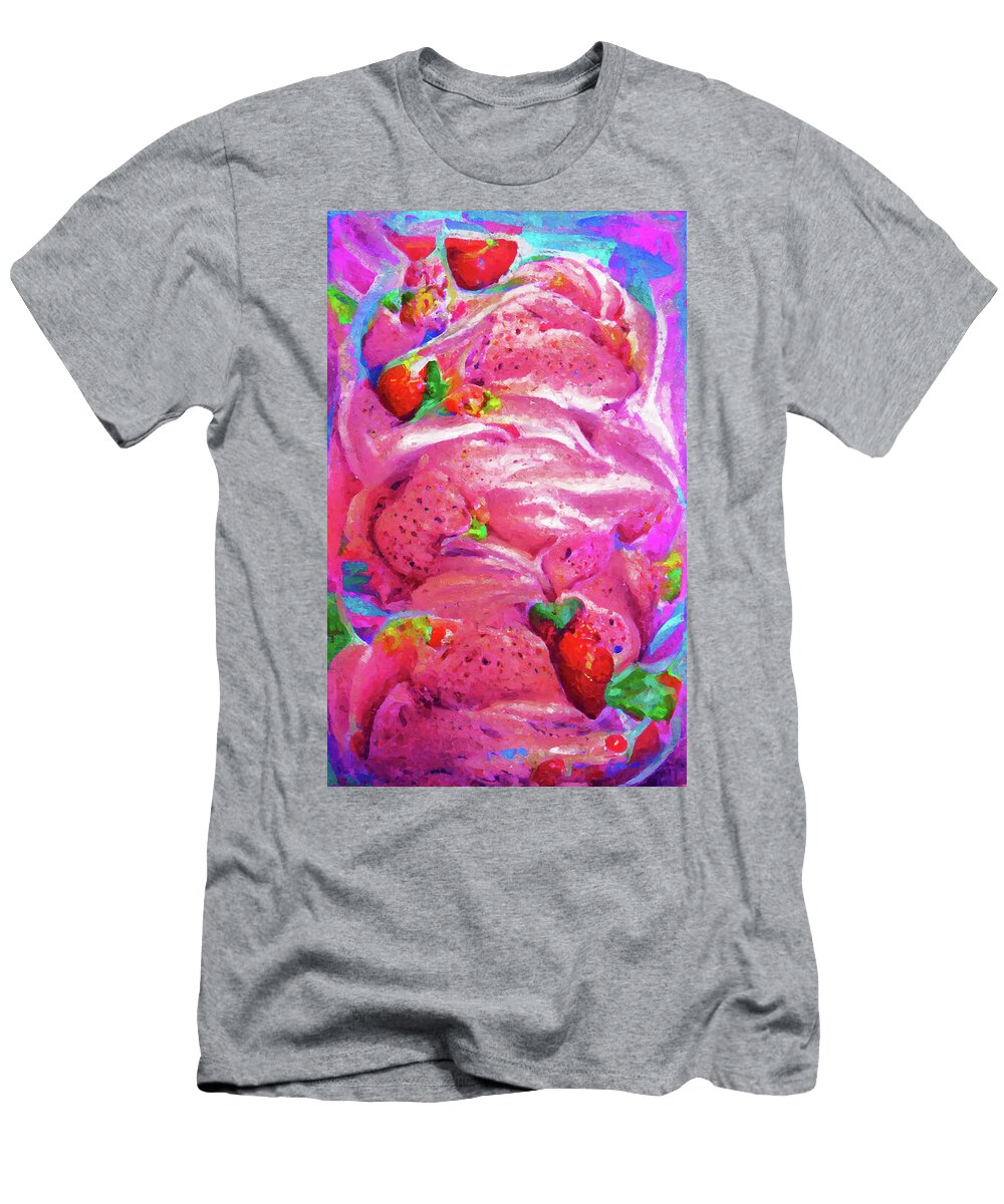 8 Painted Strawberry Ice Cream in Pink and Red Color Melting Ice Art Momente T-Shirt